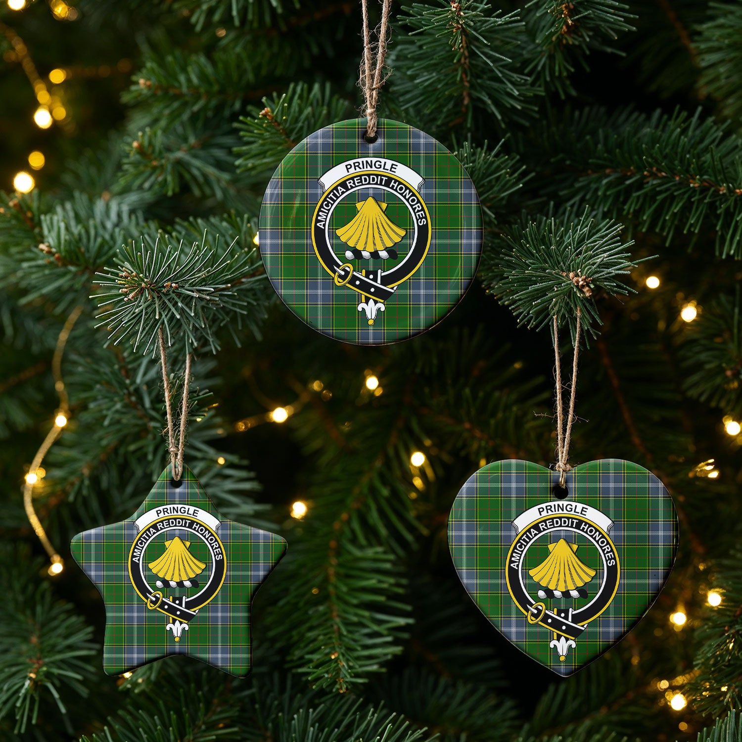 Pringle Tartan Crest Christmas Ceramic Ornament