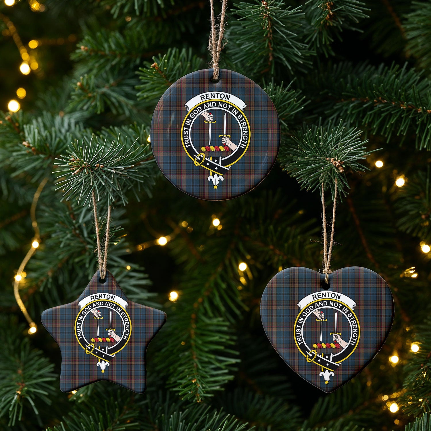 Renton Tartan Crest Christmas Ceramic Ornament