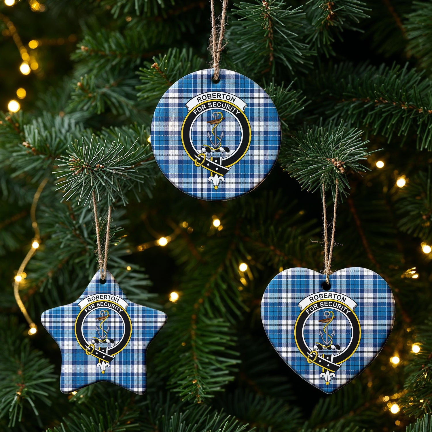 Roberton Tartan Crest Christmas Ceramic Ornament