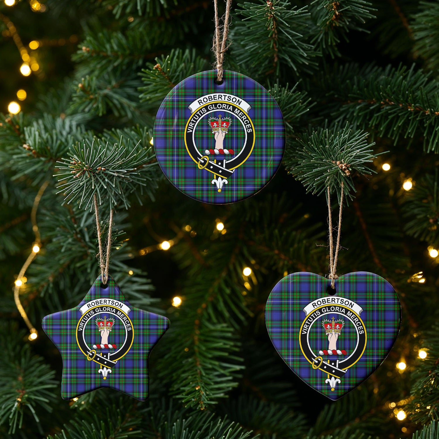 Robertson Hunting Modern Tartan Crest Christmas Ceramic Ornament
