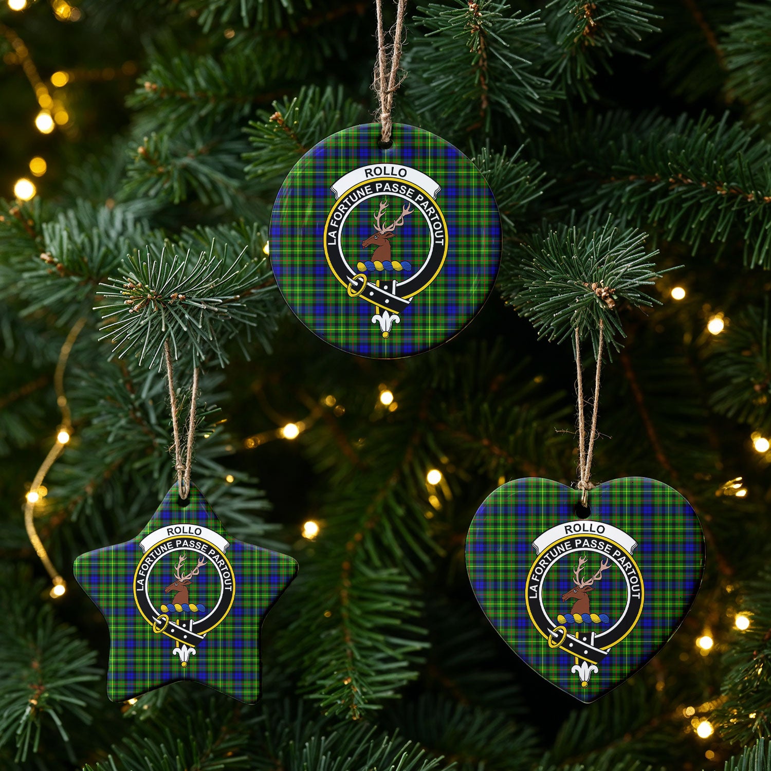 Rollo Modern Tartan Crest Christmas Ceramic Ornament