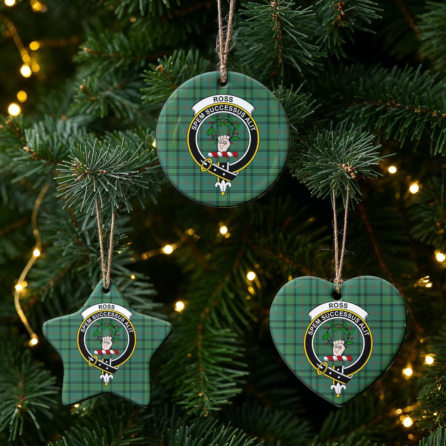 Ross Hunting Ancient Tartan Crest Christmas Ceramic Ornament