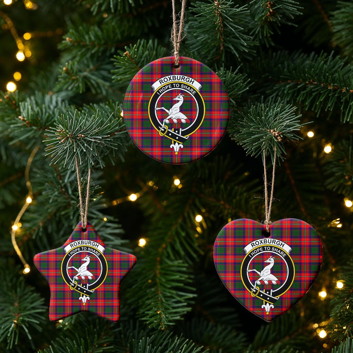 Roxburgh District Tartan Crest Christmas Ceramic Ornament