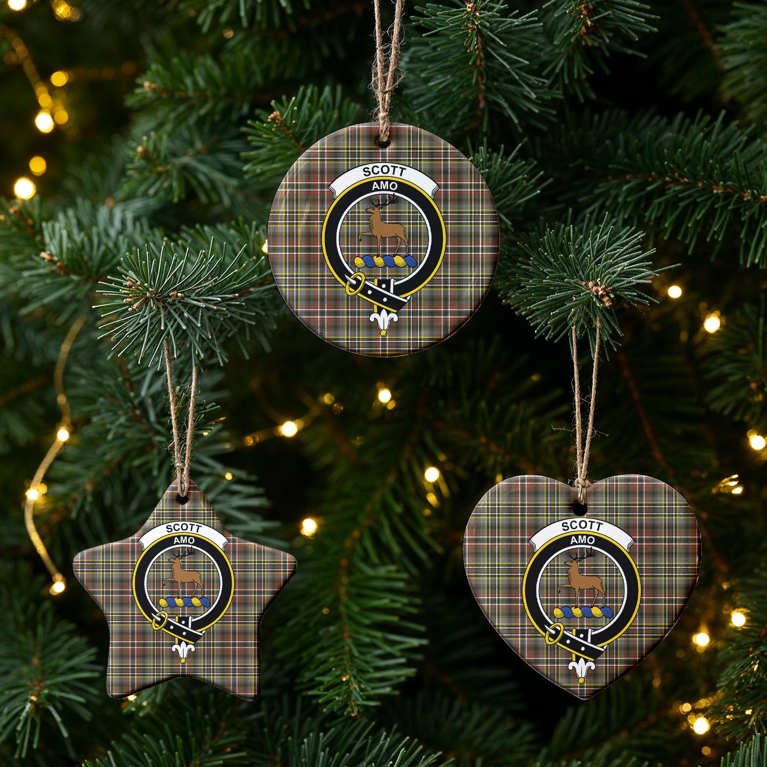Scott Green Weathered Tartan Crest Christmas Ceramic Ornament