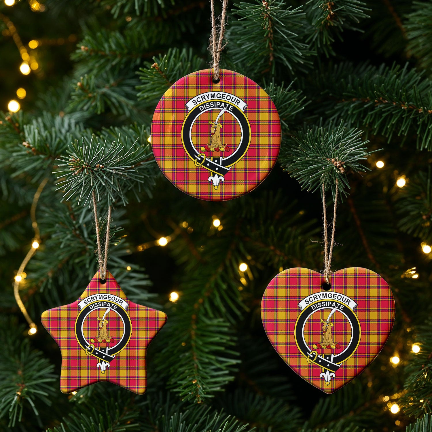 Scrymgeour Tartan Crest Christmas Ceramic Ornament