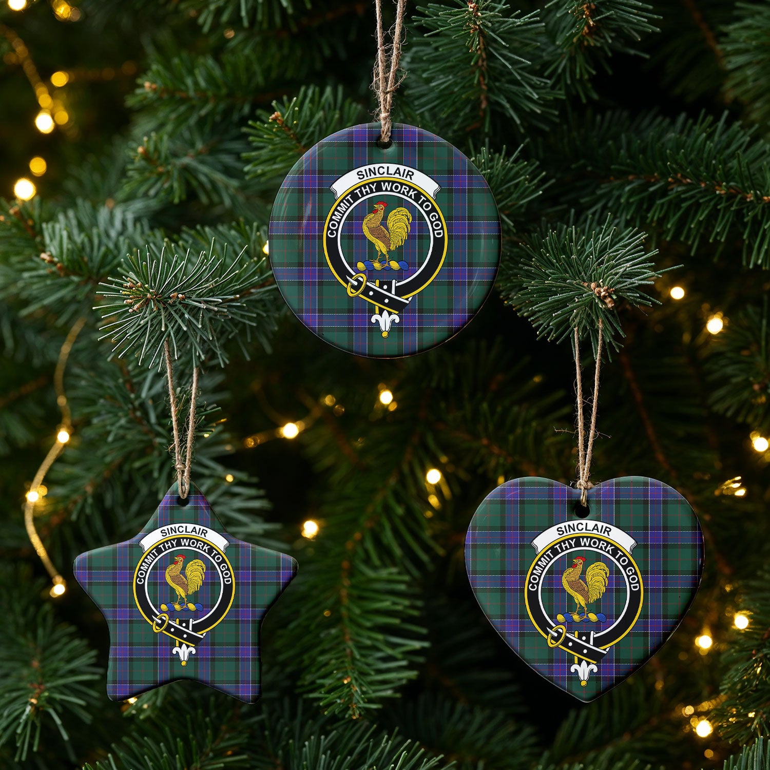 Sinclair Hunting Modern Tartan Crest Christmas Ceramic Ornament