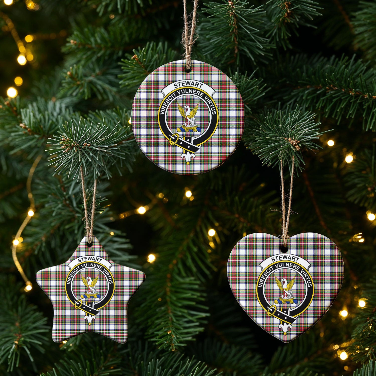 Stewart Dress Modern Tartan Crest Christmas Ceramic Ornament