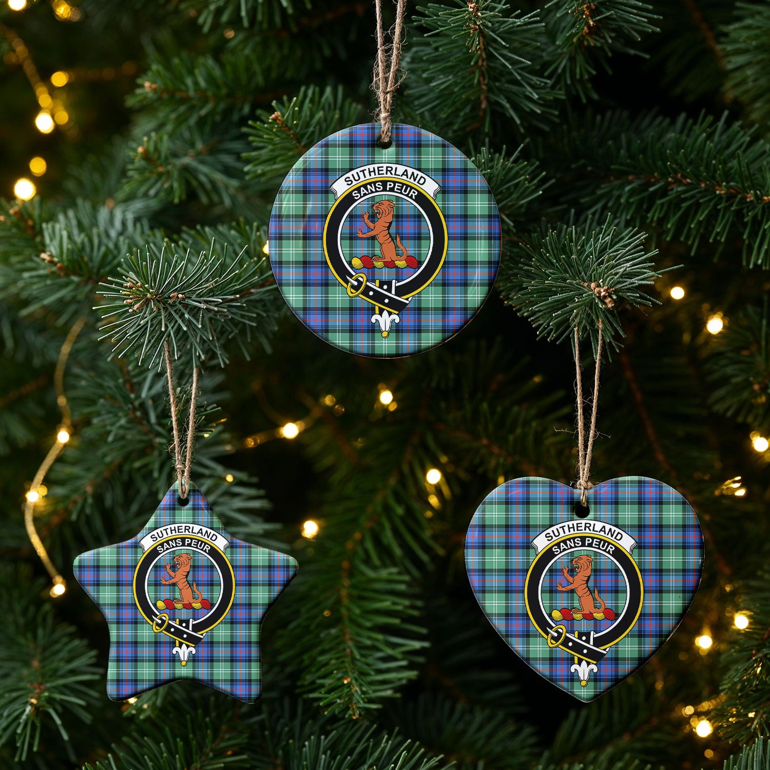 Sutherland Old Ancient Tartan Crest Christmas Ceramic Ornament