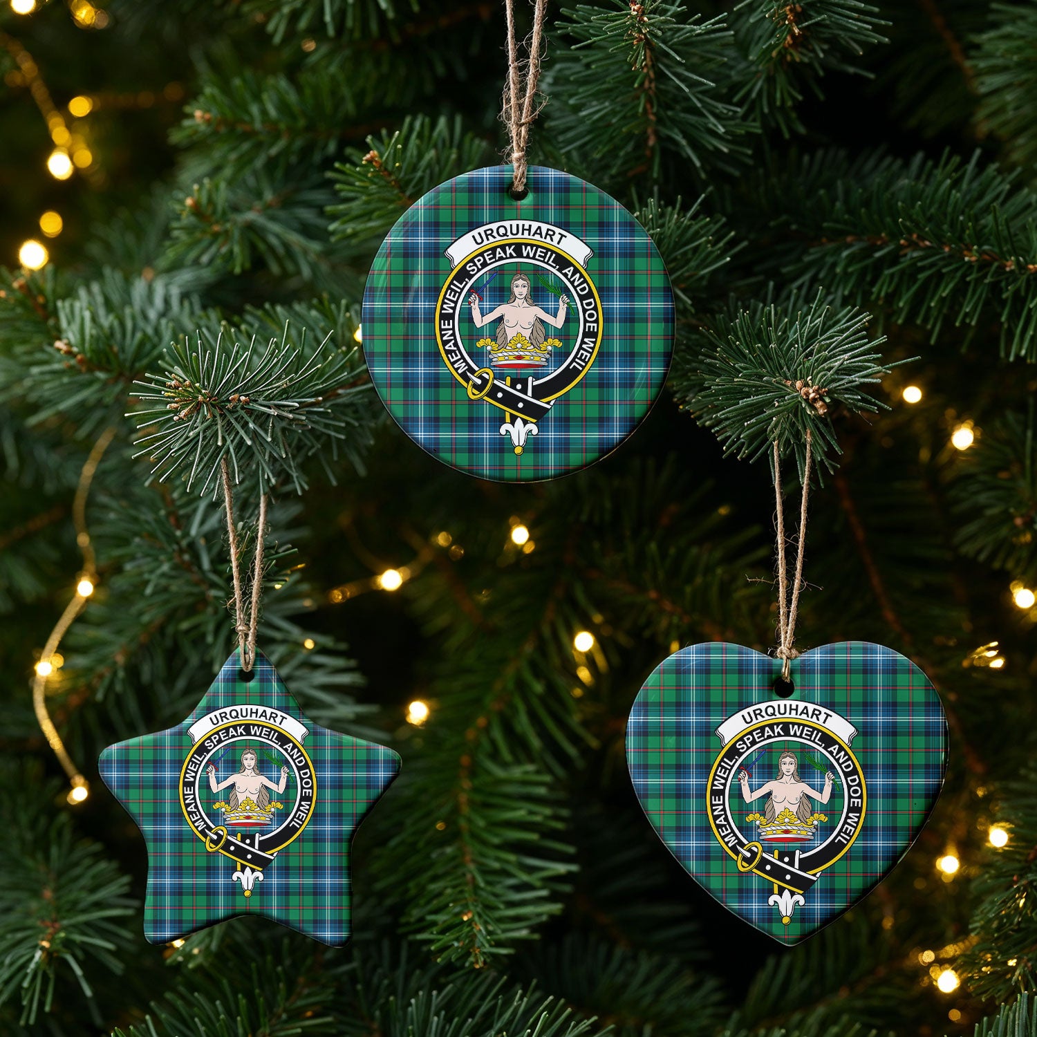 Urquhart Ancient Tartan Crest Christmas Ceramic Ornament