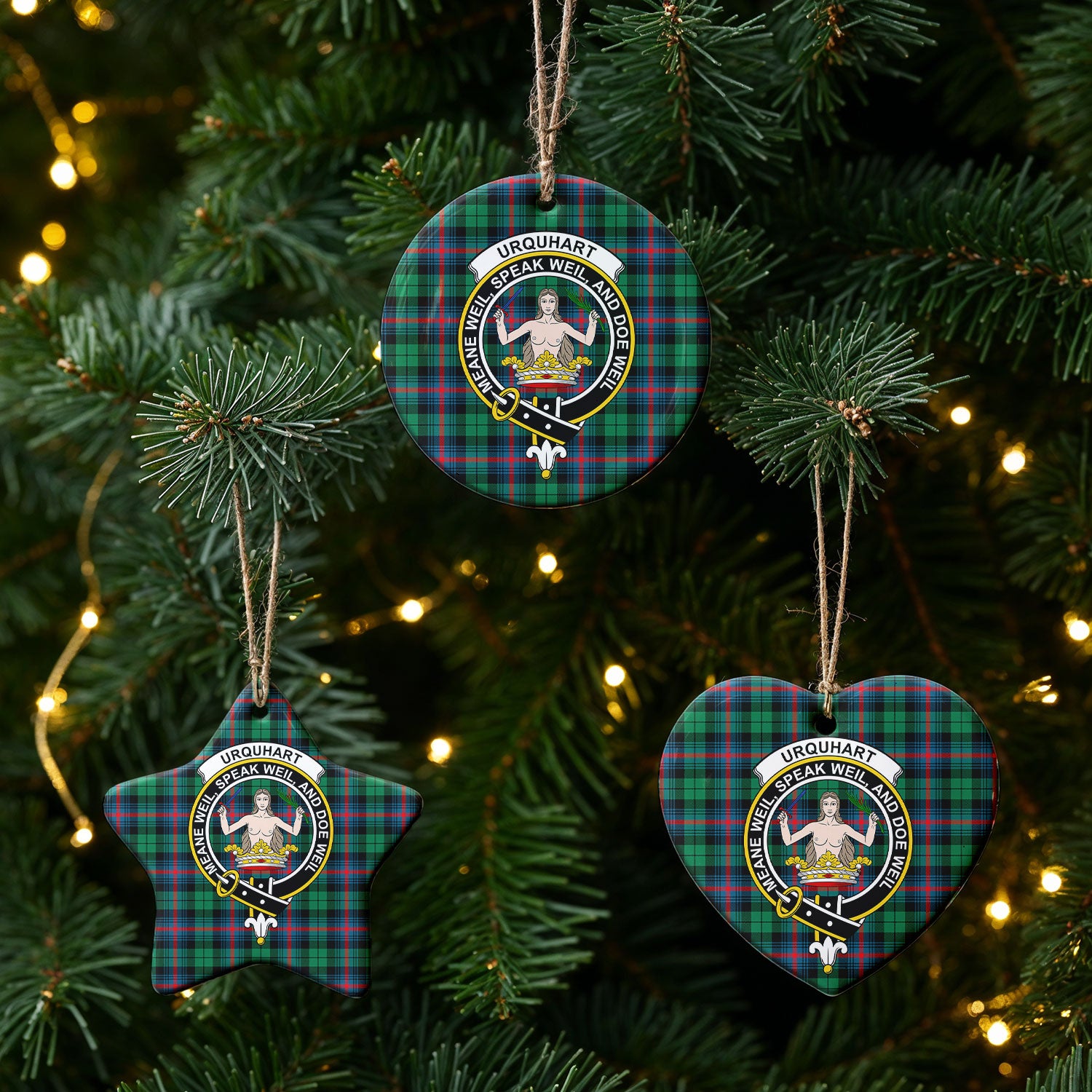 Urquhart Broad Red Ancient Tartan Crest Christmas Ceramic Ornament