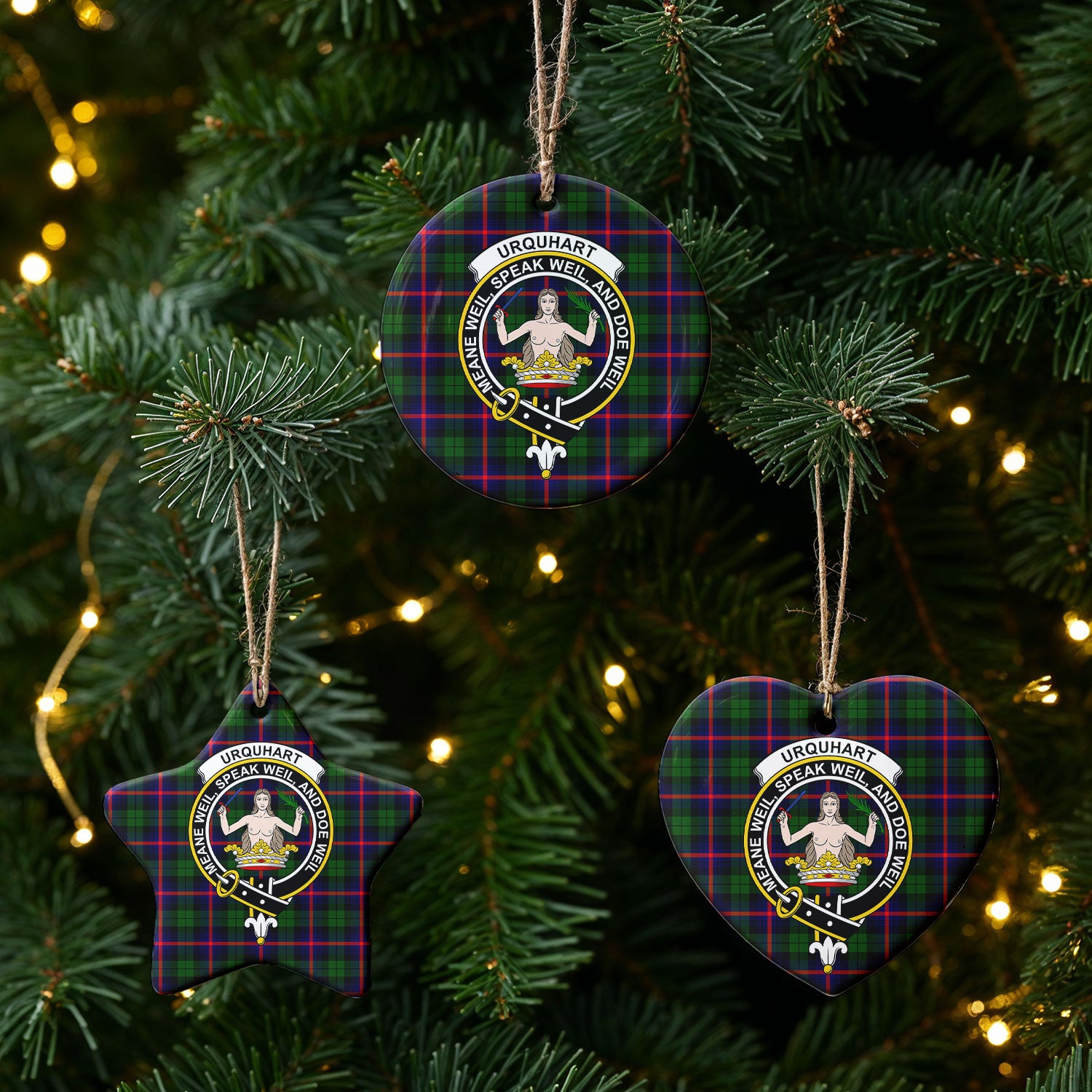 Urquhart Modern Tartan Crest Christmas Ceramic Ornament