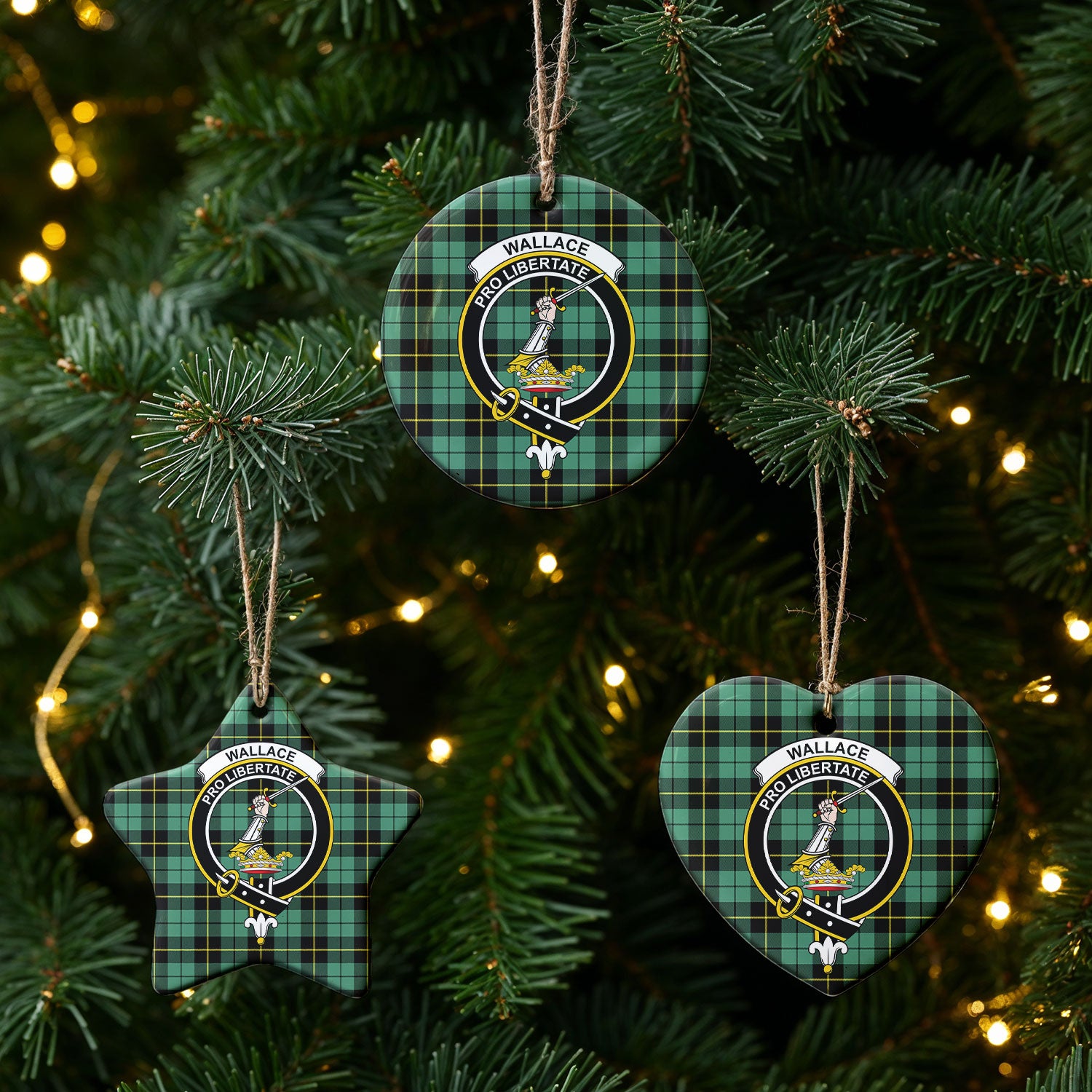 Wallace Hunting Ancient Tartan Crest Christmas Ceramic Ornament