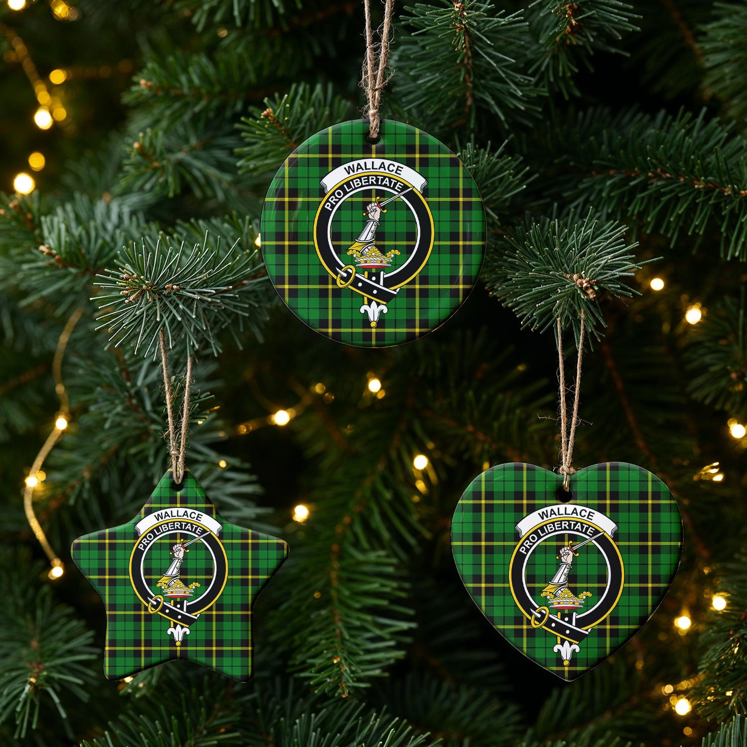 Wallace Hunting Modern Tartan Crest Christmas Ceramic Ornament