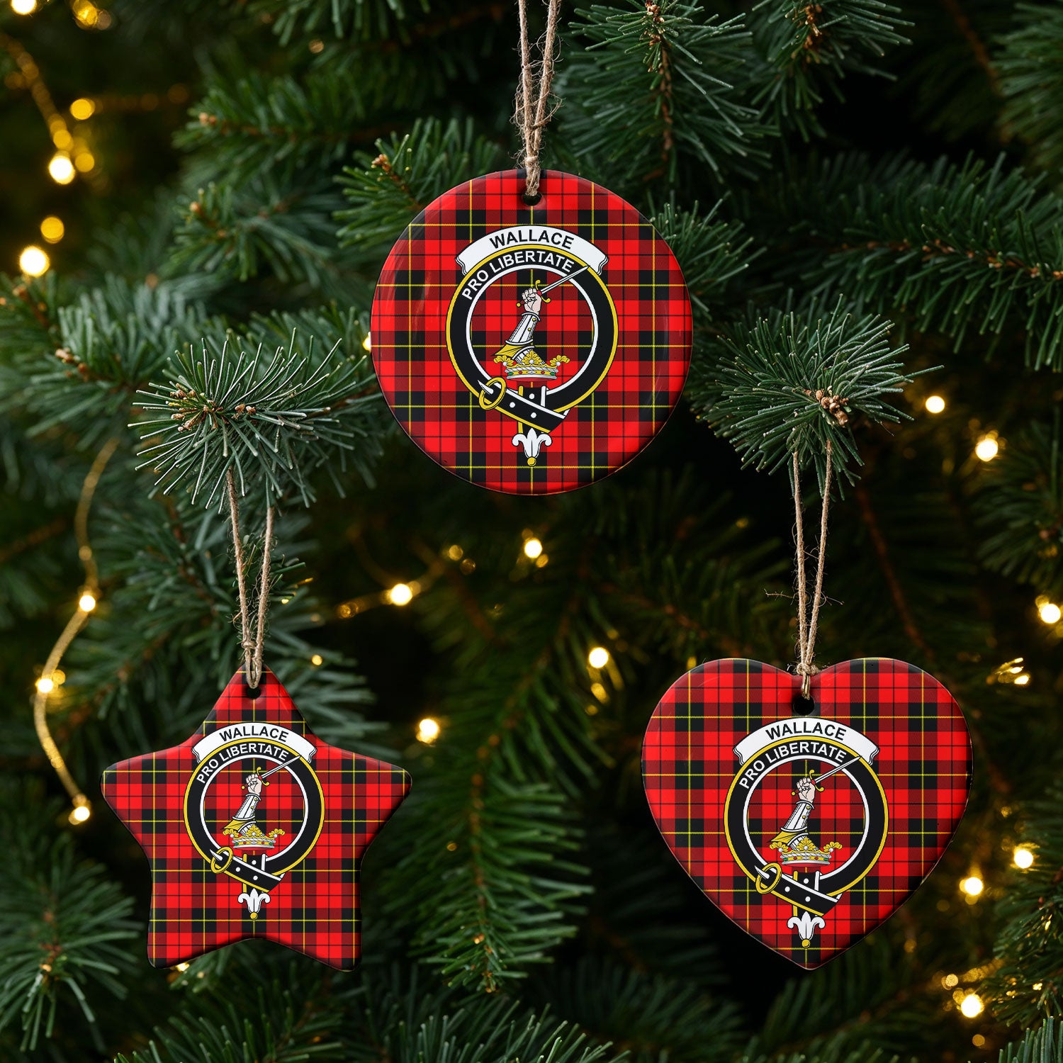 Wallace Hunting Red Tartan Crest Christmas Ceramic Ornament