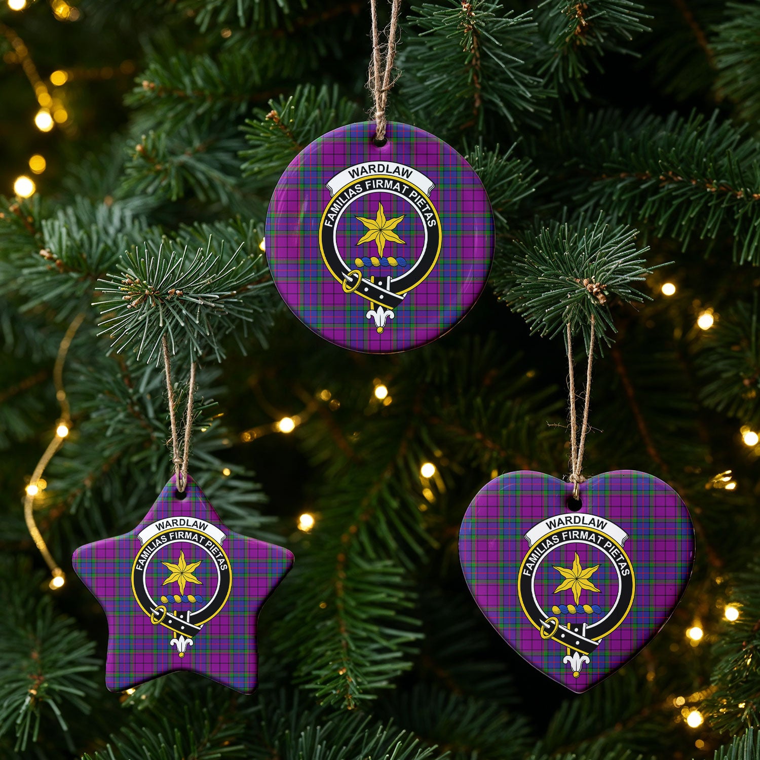 Wardlaw Modern Tartan Crest Christmas Ceramic Ornament