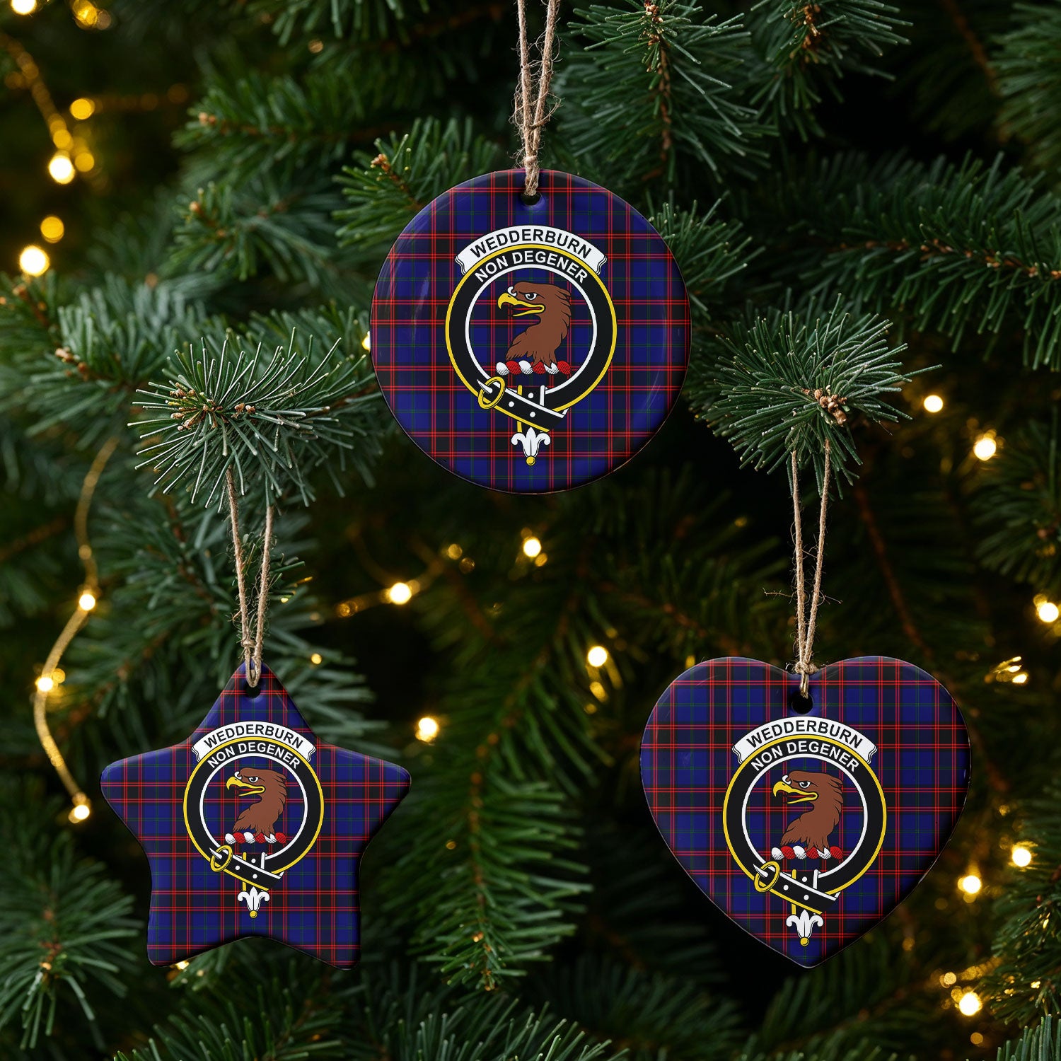 Wedderburn Tartan Crest Christmas Ceramic Ornament