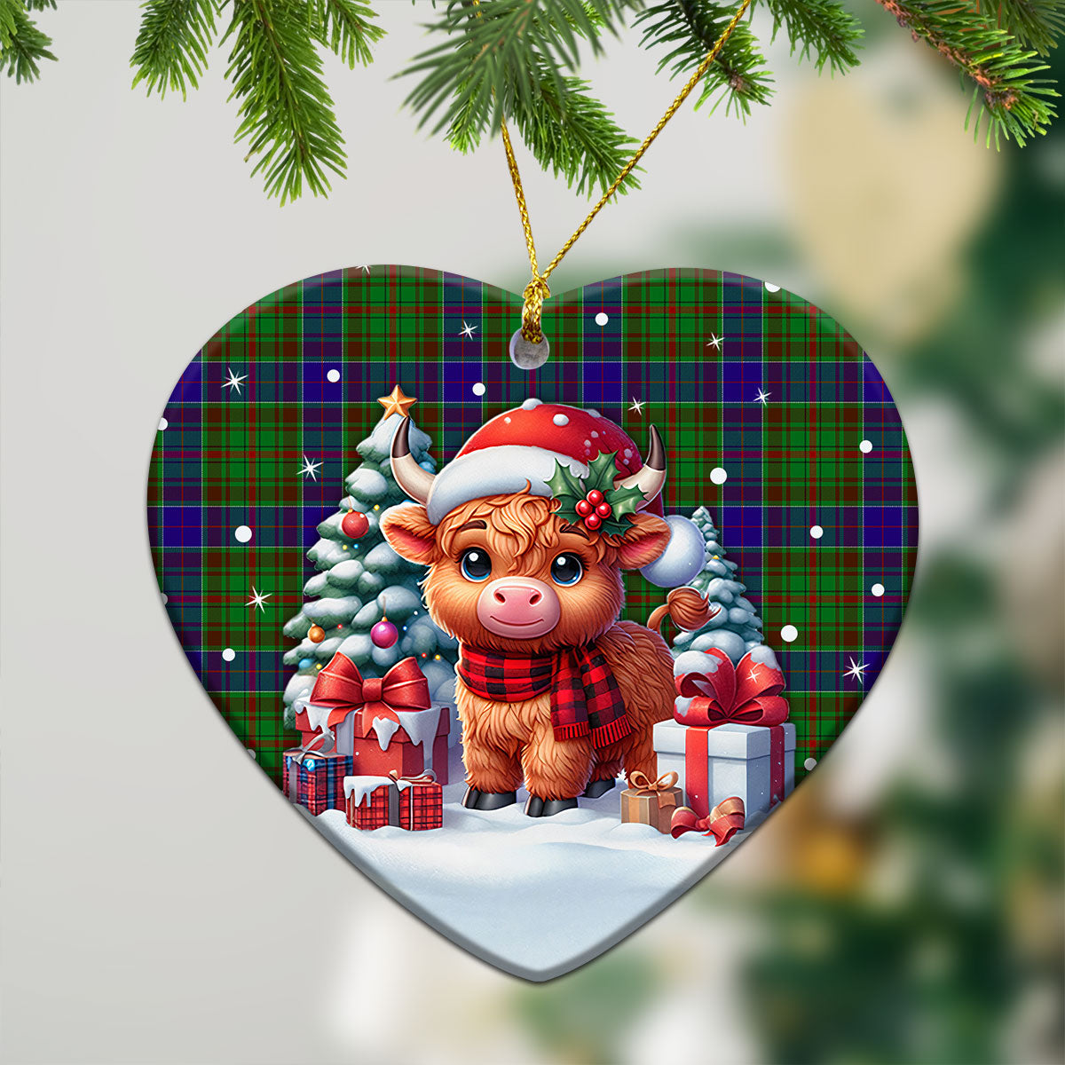 Adam Tartan Christmas Ceramic Ornament - Highland Cow Winter Style