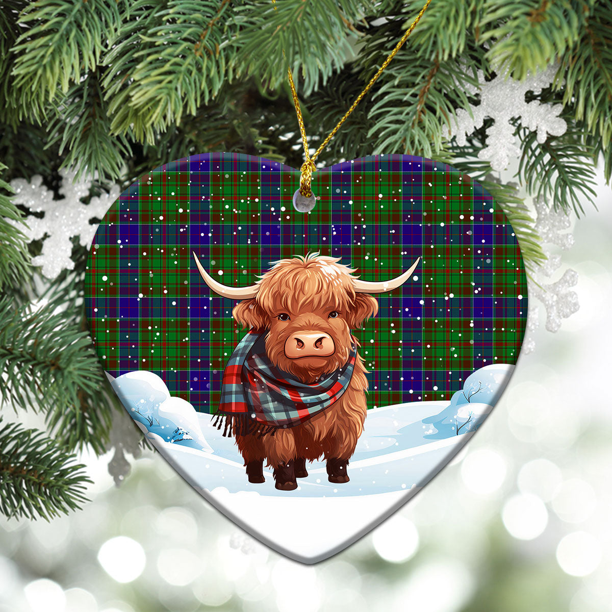 Adam Tartan Christmas Ceramic Ornament - Highland Cows Snow Style