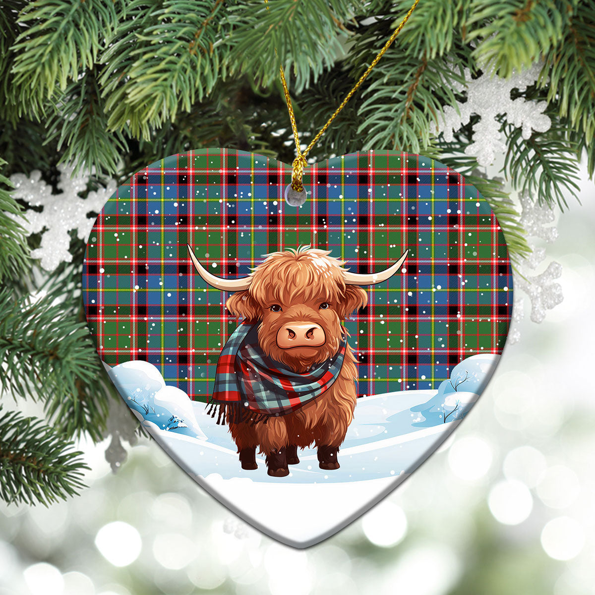 Aikenhead Tartan Christmas Ceramic Ornament - Highland Cows Snow Style