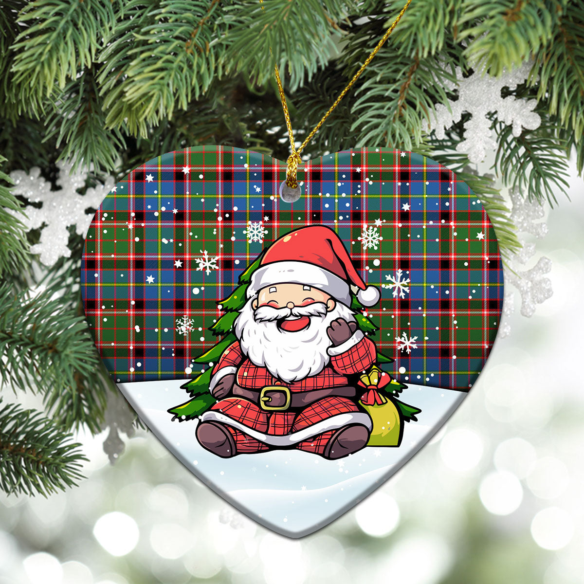 Aikenhead Tartan Christmas Ceramic Ornament - Scottish Santa Style