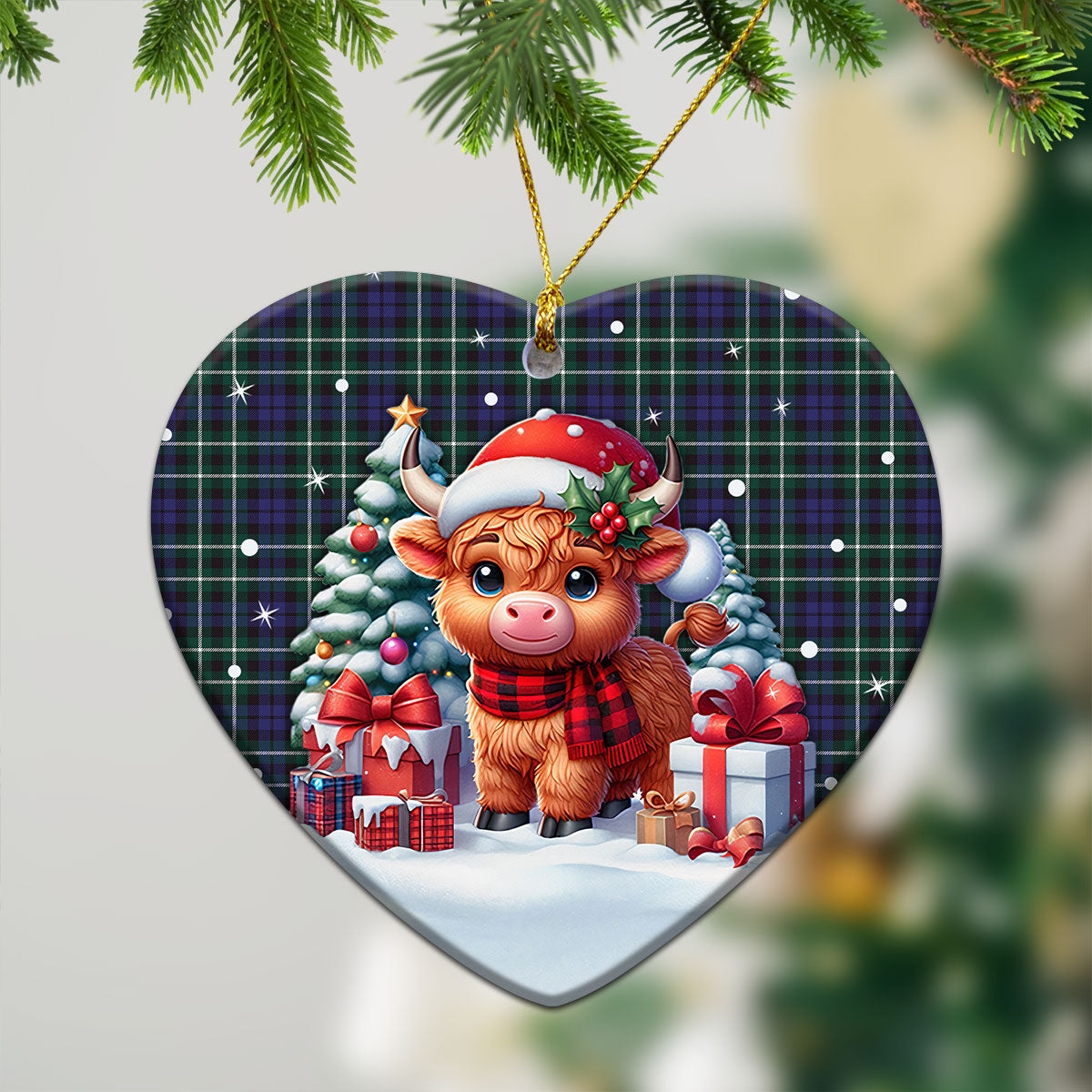 Allardice Tartan Christmas Ceramic Ornament - Highland Cow Winter Style