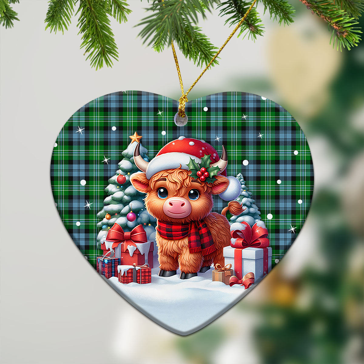 Arbuthnot Ancient Tartan Christmas Ceramic Ornament - Highland Cow Winter Style