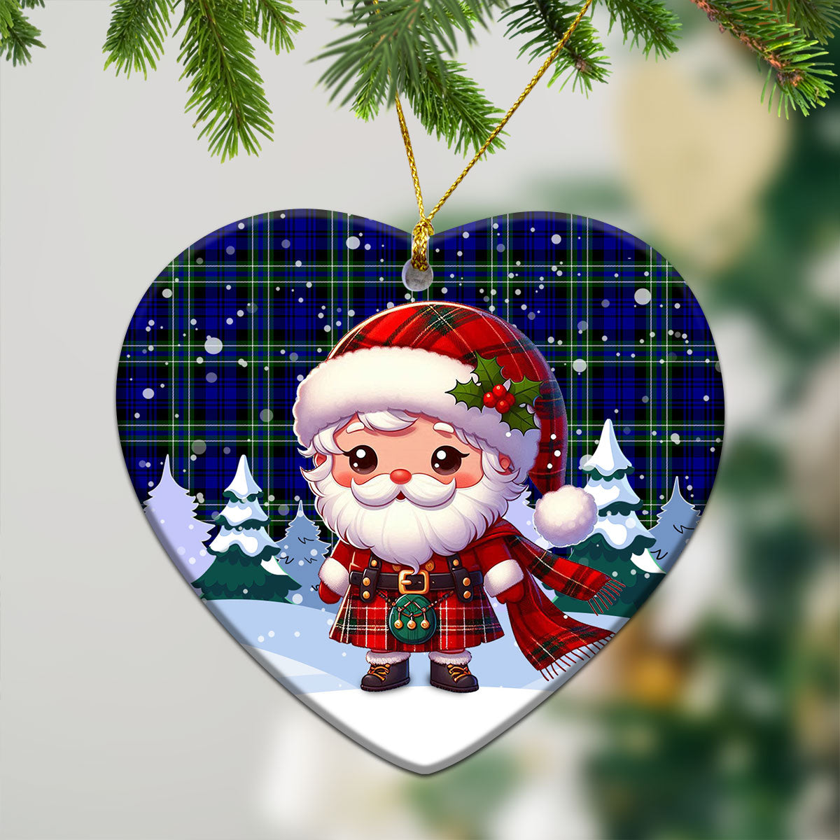 Arbuthnot Modern Tartan Christmas Ceramic Ornament - Santa Claus In Kilt Style