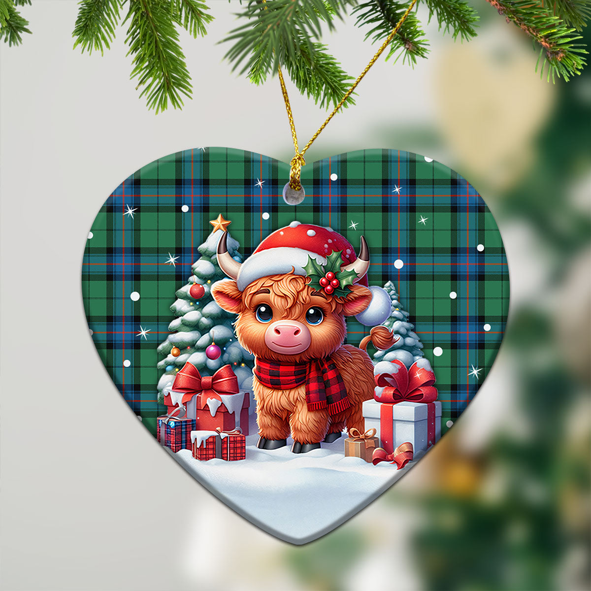 Armstrong Ancient Tartan Christmas Ceramic Ornament - Highland Cow Winter Style