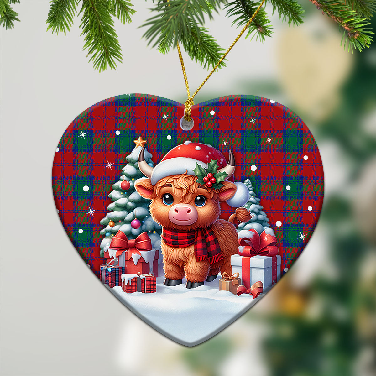 Auchinleck Tartan Christmas Ceramic Ornament - Highland Cow Winter Style