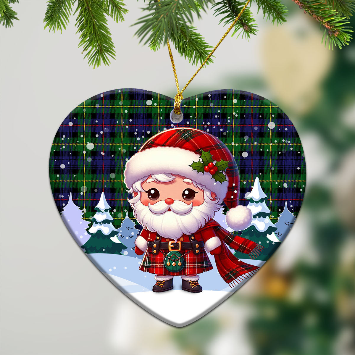 Baillie Tartan Christmas Ceramic Ornament - Santa Claus In Kilt Style