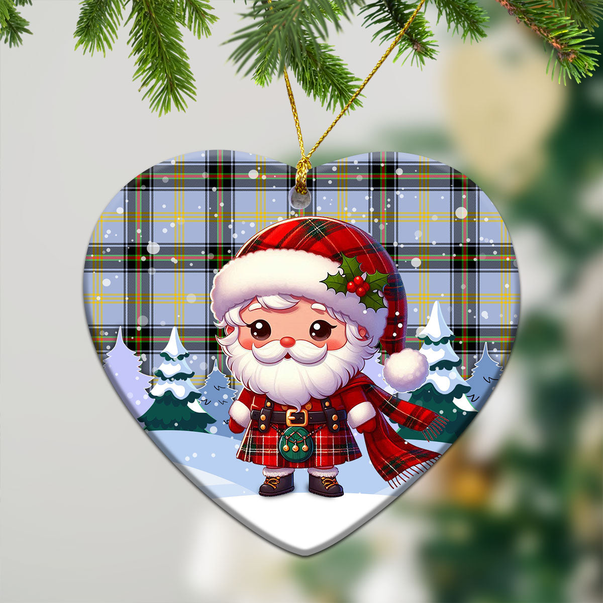 Bell of the Borders Tartan Christmas Ceramic Ornament - Santa Claus In Kilt Style