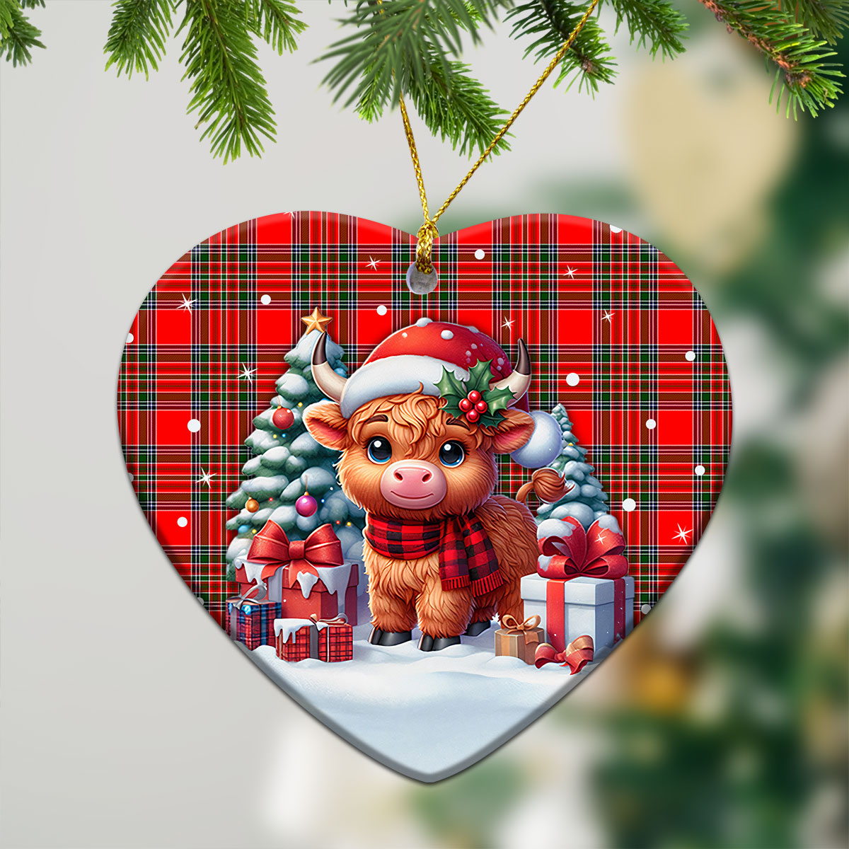 Binning (of Wallifoord) Tartan Christmas Ceramic Ornament - Highland Cow Winter Style