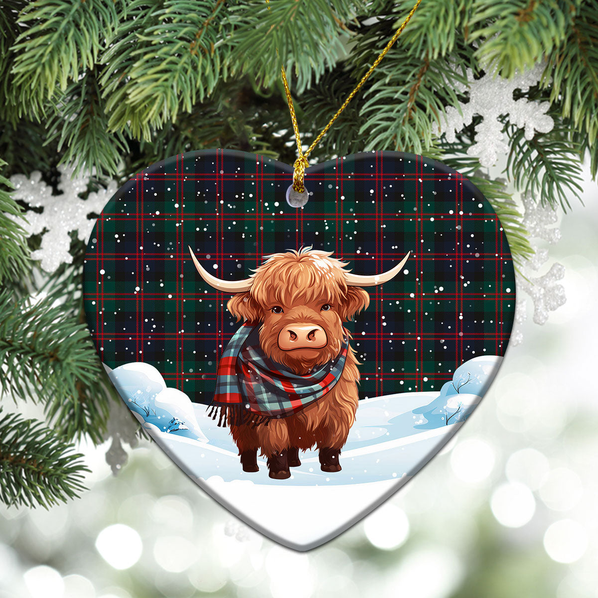 Blair Modern 01 Tartan Christmas Ceramic Ornament - Highland Cows Snow Style