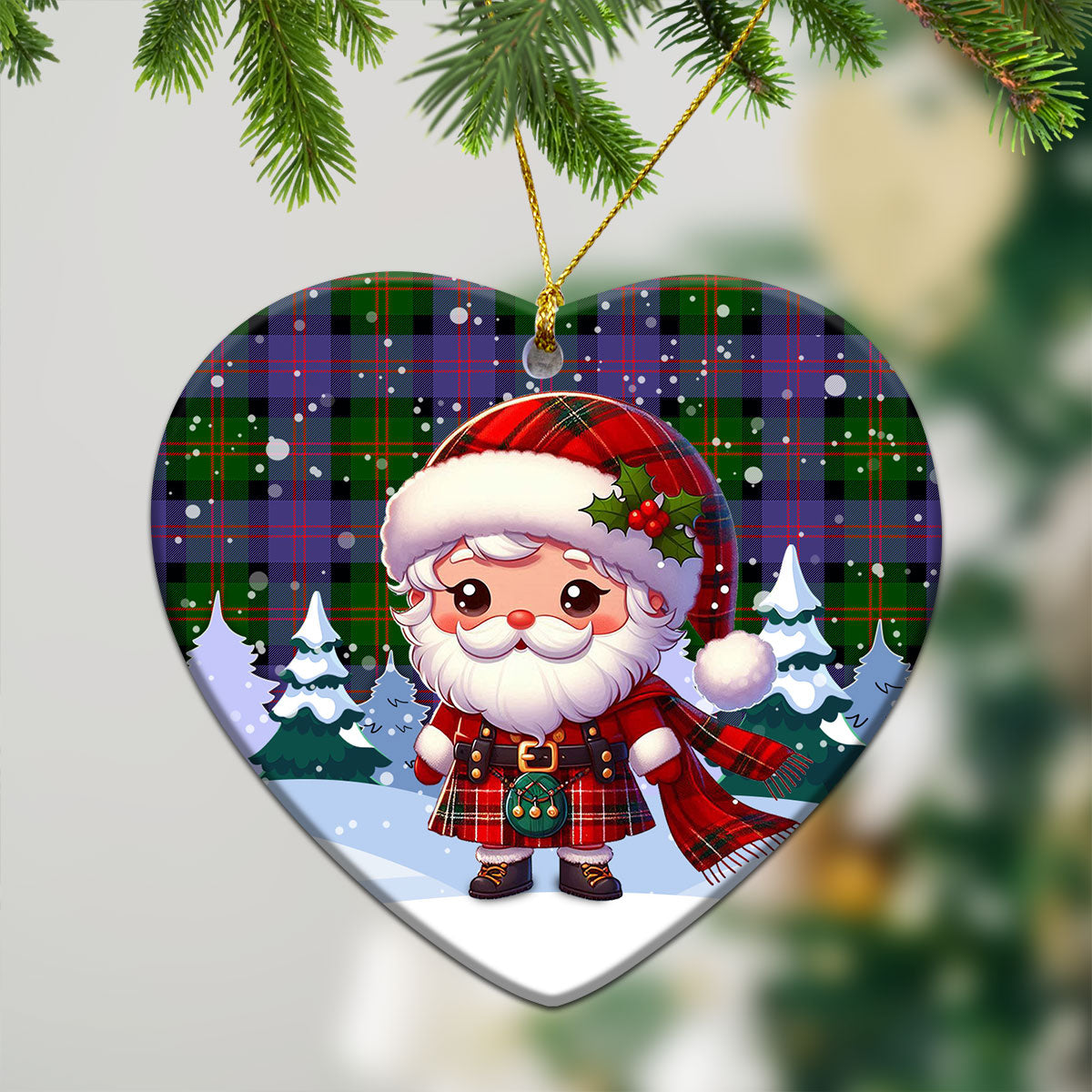 Blair Modern Tartan Christmas Ceramic Ornament - Santa Claus In Kilt Style