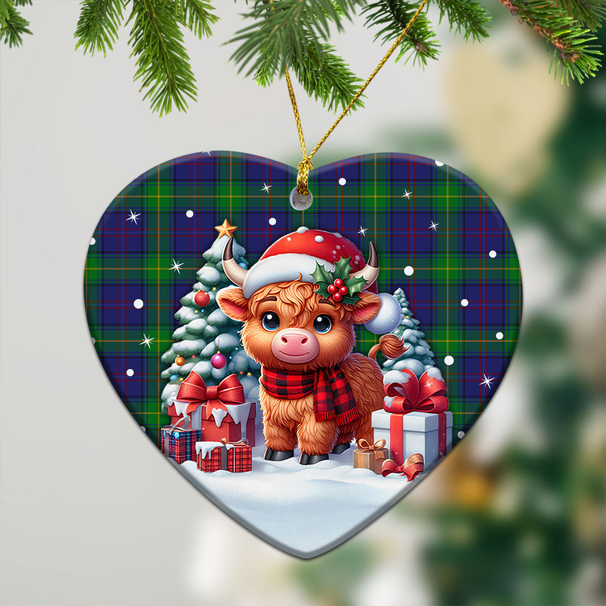 Boyle Tartan Christmas Ceramic Ornament - Highland Cow Winter Style