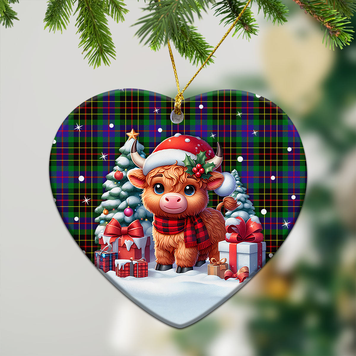 Brodie Hunting Modern Tartan Christmas Ceramic Ornament - Highland Cow Winter Style