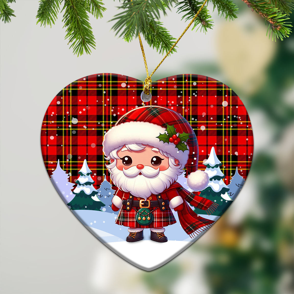 Brodie Modern Tartan Christmas Ceramic Ornament - Santa Claus In Kilt Style