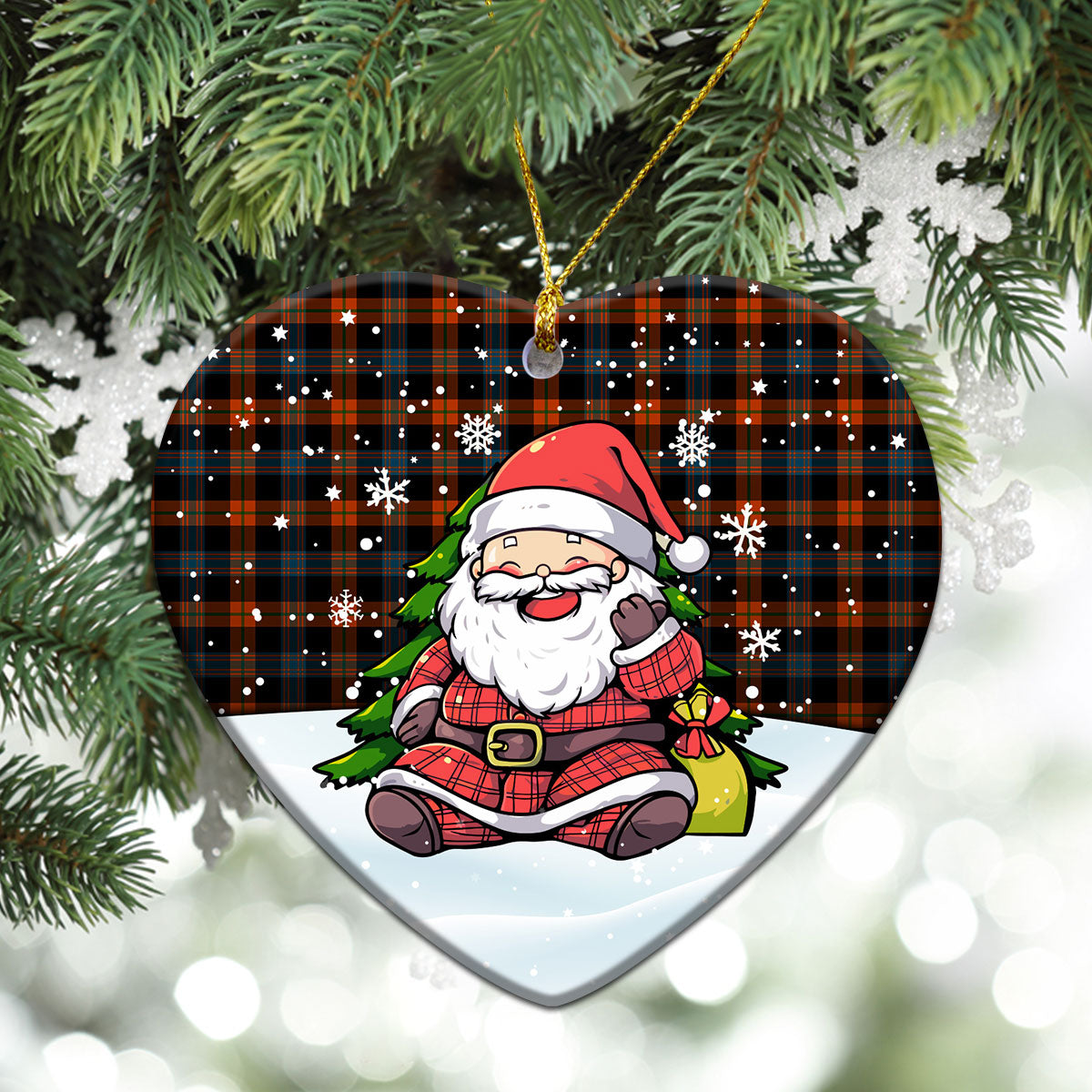 Broun Ancient Tartan Christmas Ceramic Ornament - Scottish Santa Style