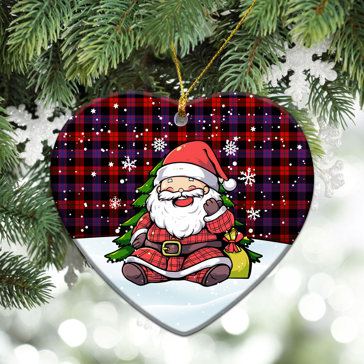 Broun Modern Tartan Christmas Ceramic Ornament - Scottish Santa Style