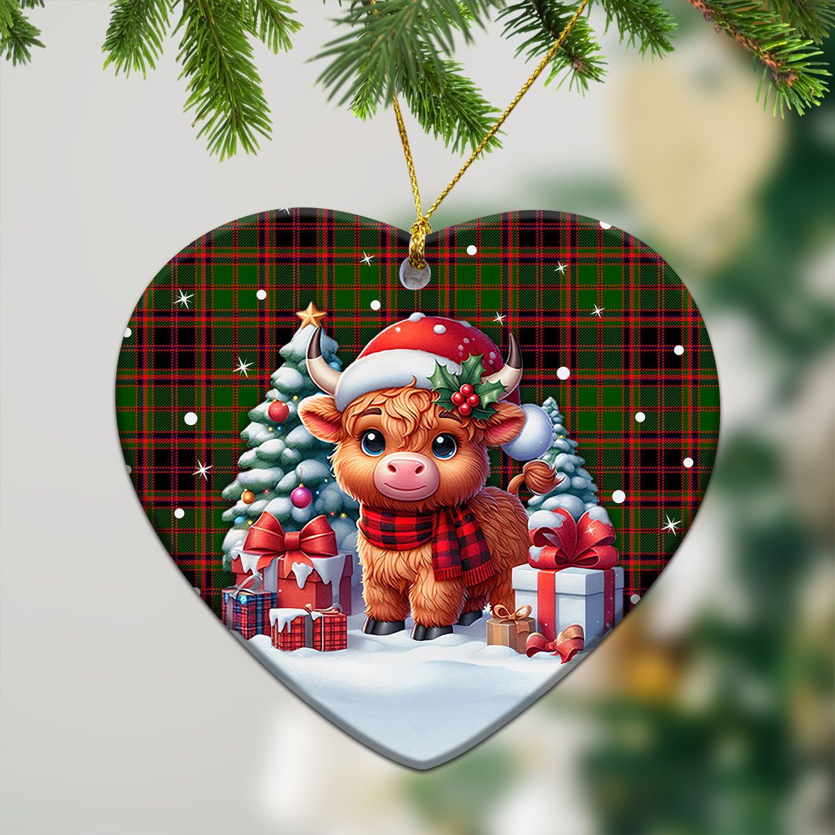 Buchan Modern Tartan Christmas Ceramic Ornament - Highland Cow Winter Style