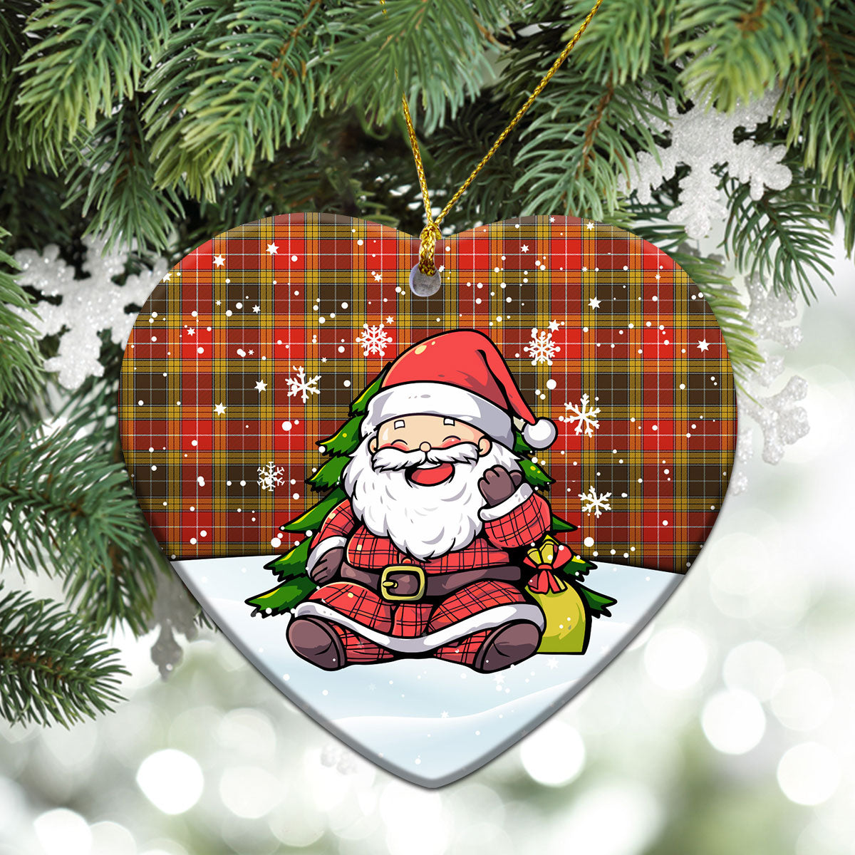 Buchanan Old Set Weathered Tartan Christmas Ceramic Ornament - Scottish Santa Style