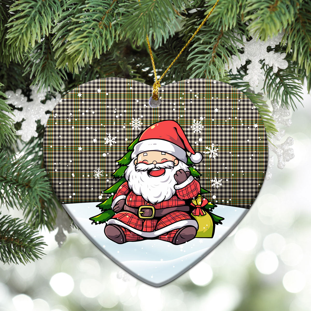 Burns Check Tartan Christmas Ceramic Ornament - Scottish Santa Style