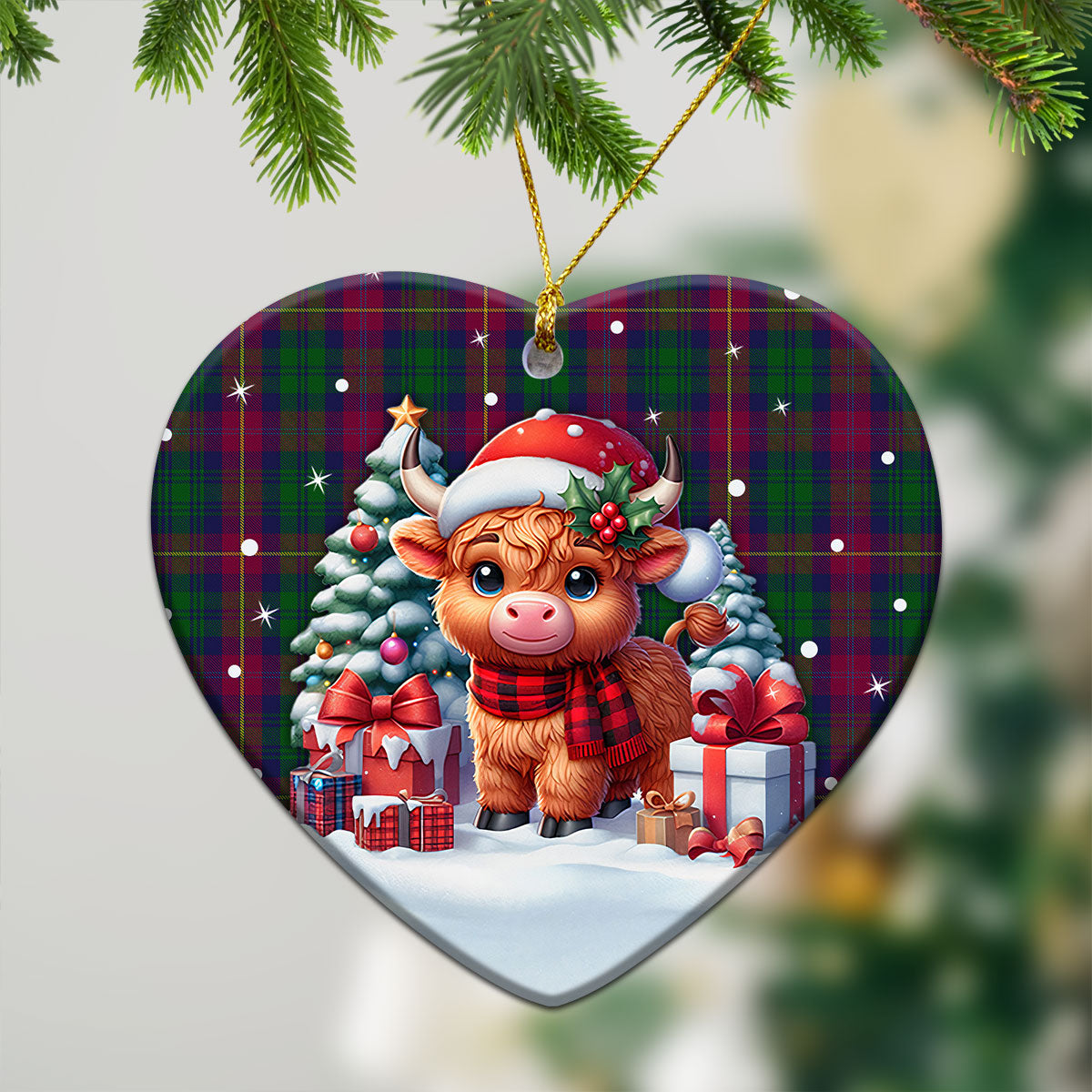 Cairns Tartan Christmas Ceramic Ornament - Highland Cow Winter Style