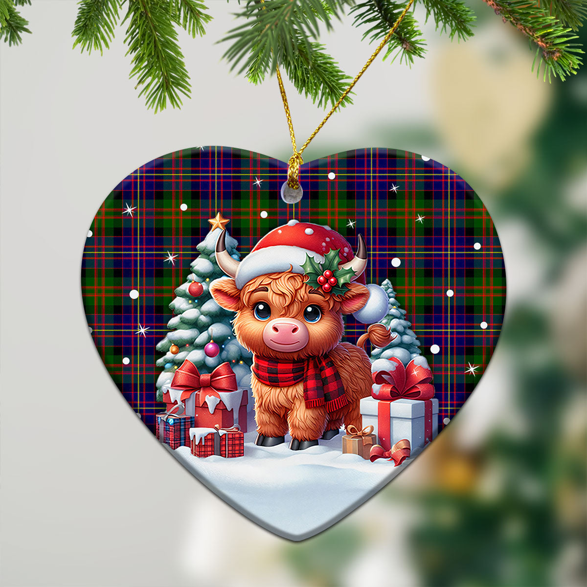 Cameron of Erracht Modern Tartan Christmas Ceramic Ornament - Highland Cow Winter Style