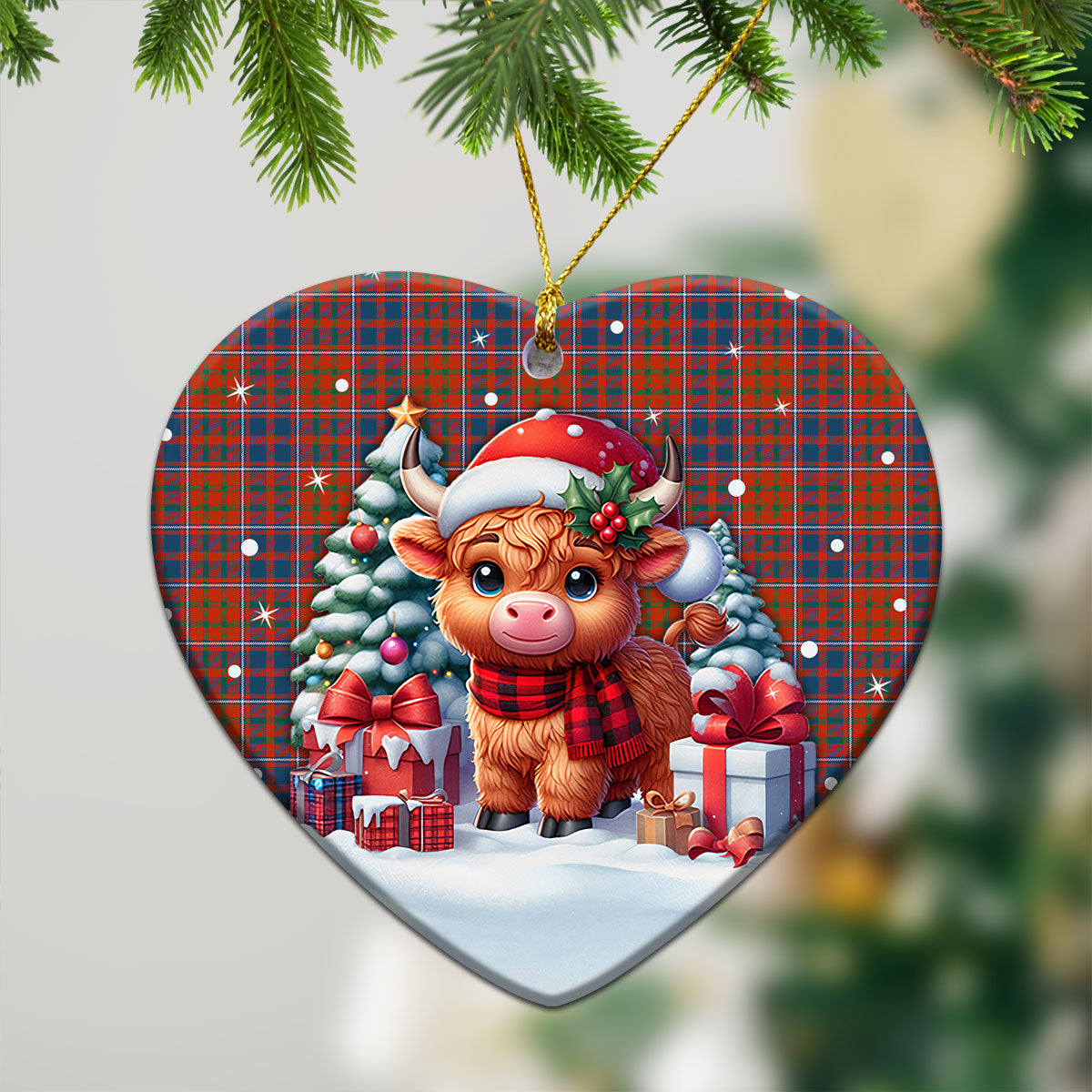 Cameron of Lochiel Ancient Tartan Christmas Ceramic Ornament - Highland Cow Winter Style