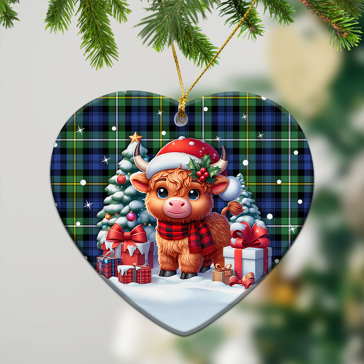 Campbell Argyll Ancient Tartan Christmas Ceramic Ornament - Highland Cow Winter Style