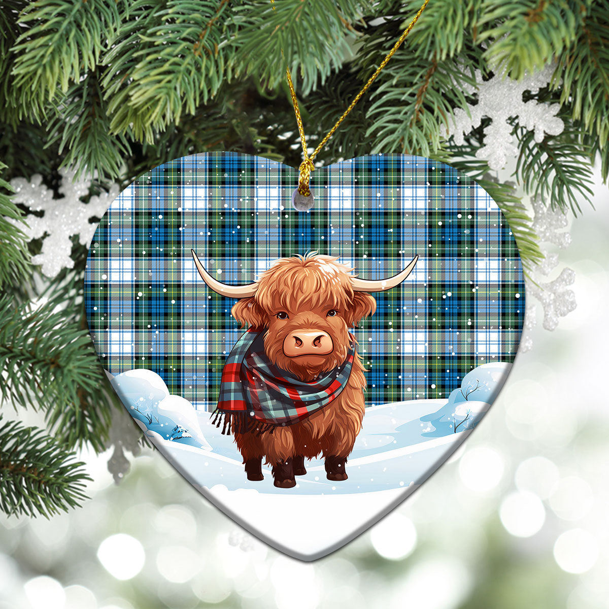 Campbell Dress Ancient Tartan Christmas Ceramic Ornament - Highland Cows Snow Style