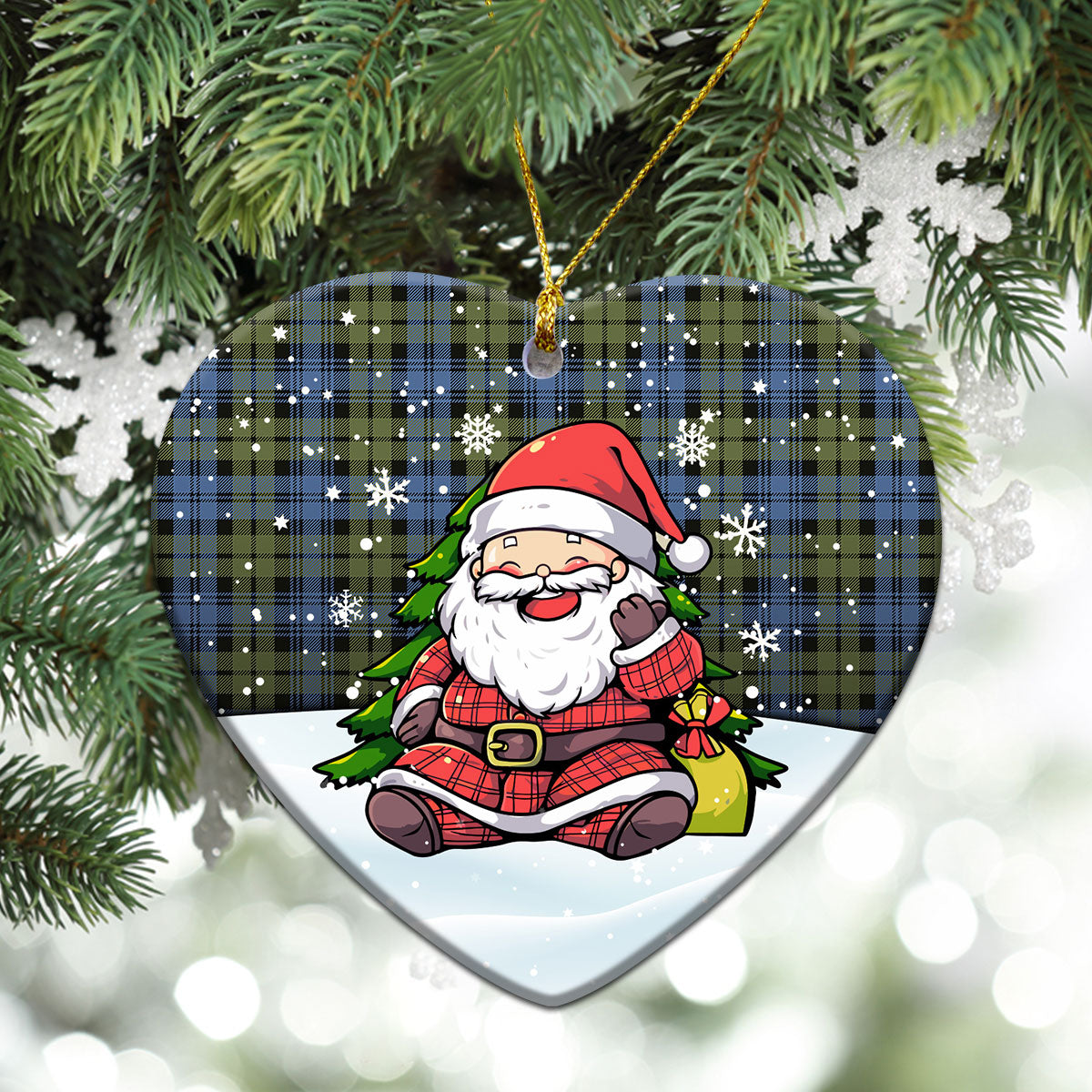 Campbell Faded Tartan Christmas Ceramic Ornament - Scottish Santa Style