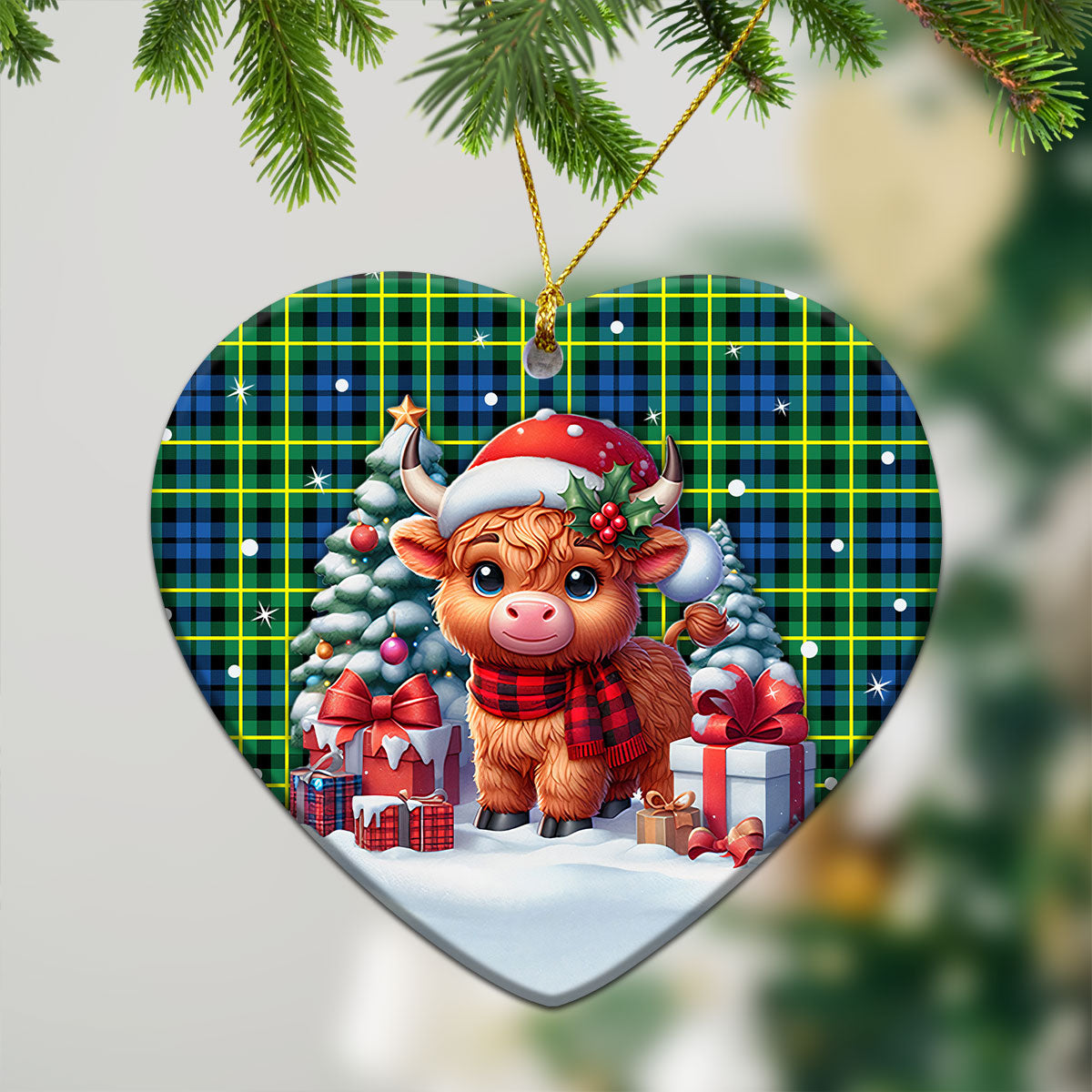 Campbell of Breadalbane Ancient Tartan Christmas Ceramic Ornament - Highland Cow Winter Style