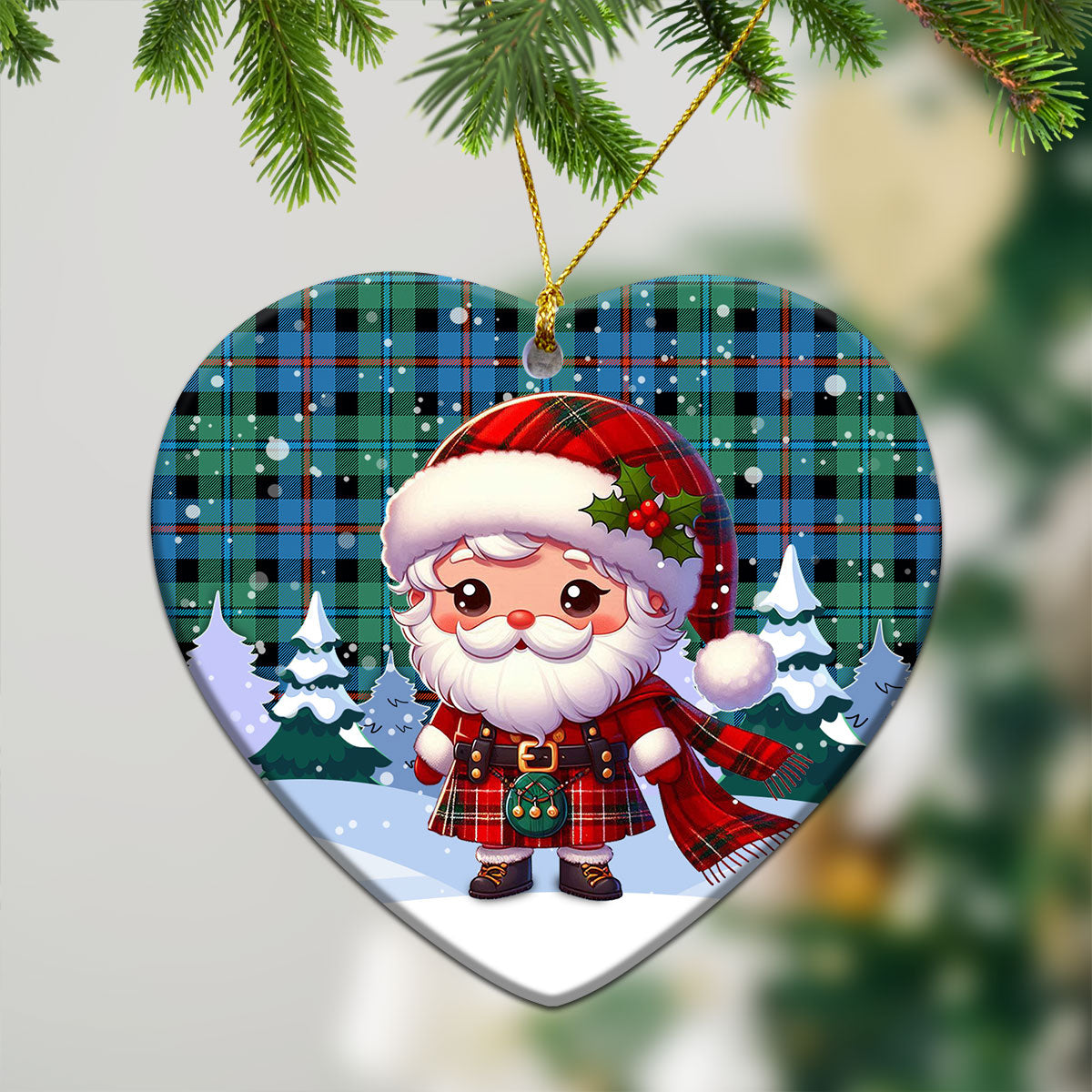 Campbell of Cawdor Ancient Tartan Christmas Ceramic Ornament - Santa Claus In Kilt Style